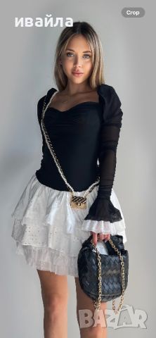Черна рокля с Бяла дантела с дълъг ръкав официална къса , снимка 1 - Рокли - 45716987