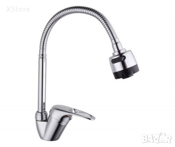 Смесител за вода с гъвкав чучур, верт. с покр. от хром