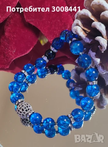 ЕЛЕГАНТНА ГРИВНА ОТ СИН КВАРЦ И ЧЕРЕН АХАТ, снимка 2 - Гривни - 48253772