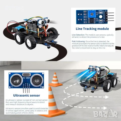 GeeekPi Smart Robot Car Kit Съвместим с Arduino IDE с UNO R3 Board, снимка 5 - Друга електроника - 46993250