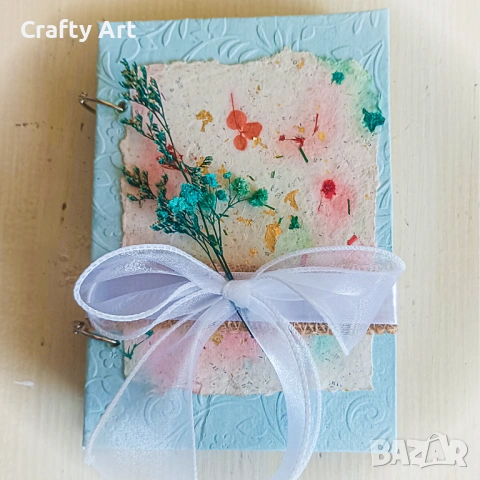 Ръчно изработен албум от рециклирана хартия в синьо – за 20 снимки (10x15 см), снимка 3 - Декорация за дома - 53823439