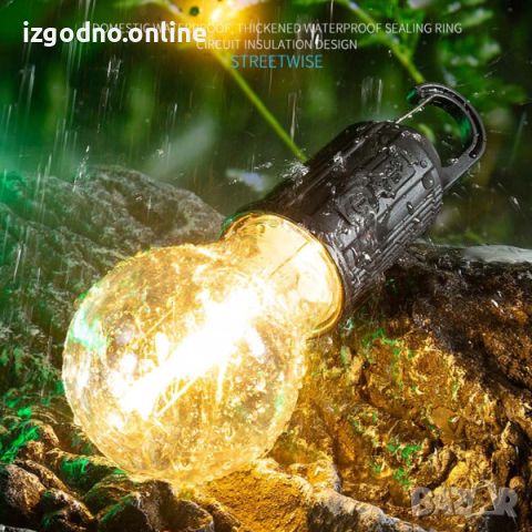 Къмпинг лампа на кука с 3 режима на работа - акумулаторна аварийна крушка, топла светлина, кръгла, снимка 2 - Къмпинг осветление - 45331653