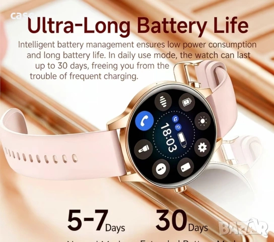 Елегантен дамски смарт часовник с две каишки 7дни батерия, снимка 5 - Друга електроника - 54010792