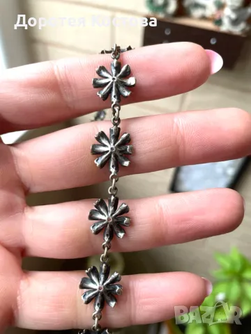 ТОКАШ красива сребърна гривна с цветя и печати 925, снимка 6 - Антикварни и старинни предмети - 50436392