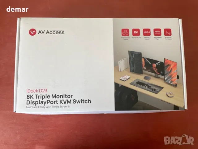 AV Access iDock D23 8K KVM докинг станция за 2 компютъра и 3 монитора, DisplayPort 2.0, HDCP 2.3, снимка 9 - Друга електроника - 50042477