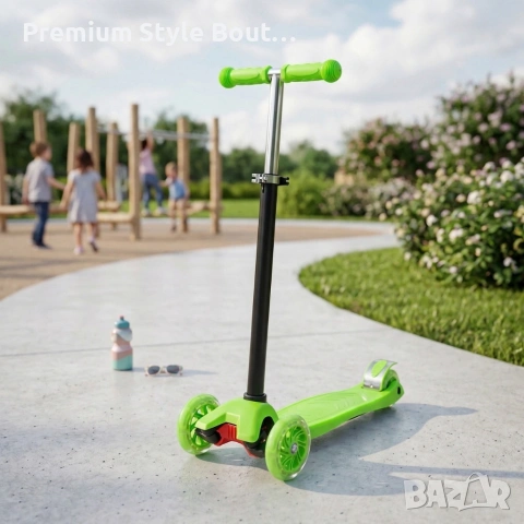 Детска сгъваема тротинетка 21st Scooter със светещи силиконови колела, Зелена, снимка 4 - Други - 53943088