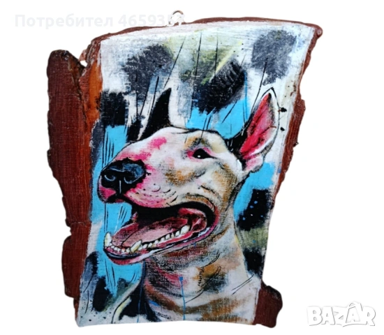 Ръчно рисуван булдог върху дървена плоскост , снимка 3 - Декорация за дома - 53354023