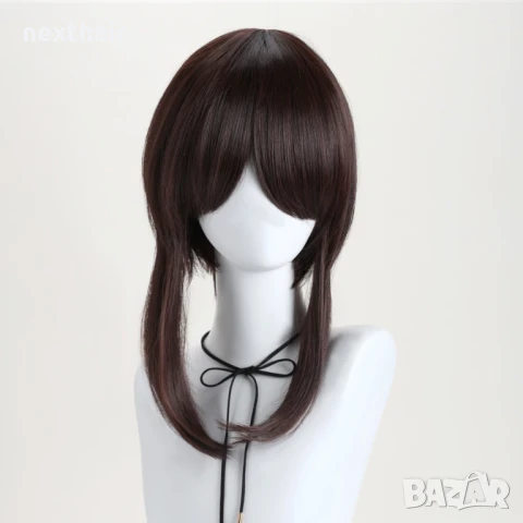 Къса кестенява асиметрична перука
