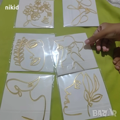 6 вида Абстрактно лице Абстракт контур златист страничен топер украса за торта декор