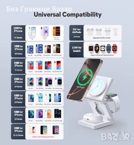 Нова Бърза безжична зарядна станция 15W за iPhone и Apple устройства, снимка 4 - Друга електроника - 52497624