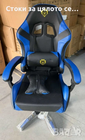 Ергономичен геймърски стол с масажна функция и поставка за крака - черно-син, снимка 2 - Столове - 54145495