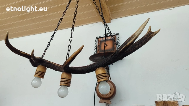 Изработваме полилеи от еленови рога с ръчно изработени дървени чашки , снимка 3 - Полилеи - 53334420