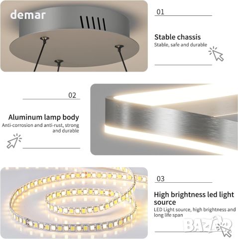 Модерна LED висяща лампа с дистанционно, Димируема 3000-6000k, снимка 3 - Лед осветление - 46427986