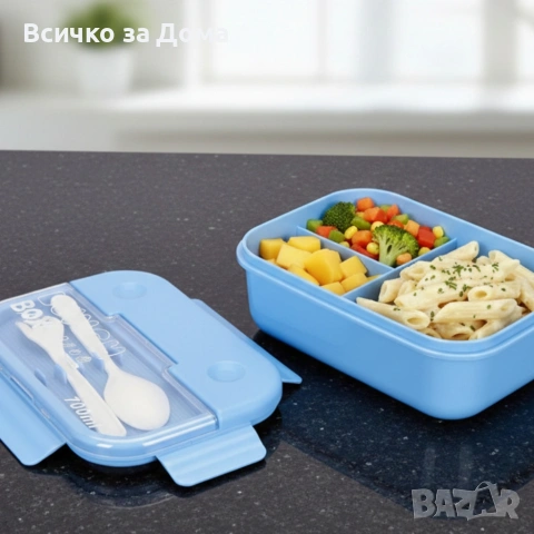 Кутия за обяд Cheffinger с 3 отделения, вилица и лъжица , снимка 2 - Кутии за храна - 53224362