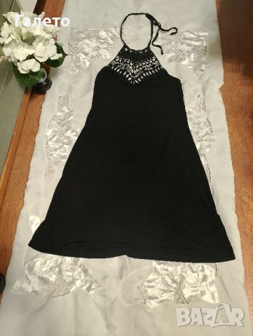 Черна рокля с бродерия , снимка 3 - Рокли - 45154348
