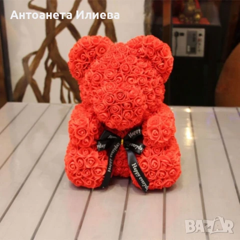 Мече изработено от рози с панделка, 38см, снимка 5 - Подаръци за жени - 50910461