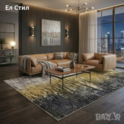 Модерен килим за хол 120х160см - Мраморен нюанс и 3D ефект, Противоплъзгащ, снимка 4 - Килими - 53928380