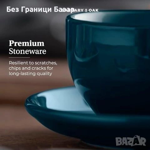 Нов комплект Чаши с чинийки 2 броя 350 мл каменен порцелан за кафе и чай Идеален подарък, снимка 3 - Чаши - 54225939