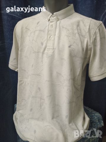 Ette- блуза с яка и копчета, светло бежов цвят, сив принт, 100% памук, снимка 1 - Блузи - 45840799