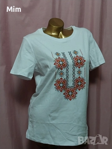 М Бяла памучна тениска с български мотиви 