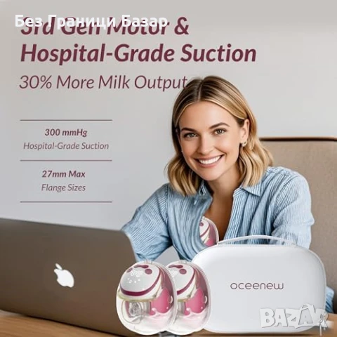 Нови 2 броя Безжична помпа за кърмене 300mmHg – 15 нива, памет Oceenew W216, снимка 2 - Помпи за кърма - 51240114