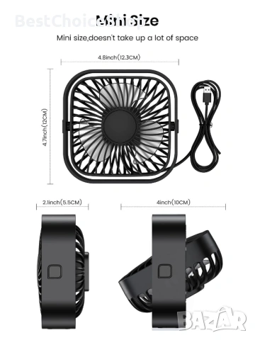 2броя USB Вентилатори, Безшумни, 3 Скорости, 360°, снимка 6 - Вентилатори - 53598319