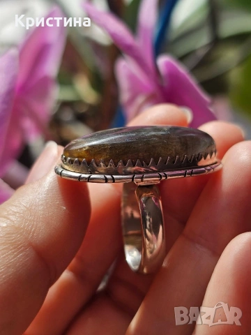 Регулируем сребърен пръстен с Лабрадорит, снимка 5 - Пръстени - 53905925