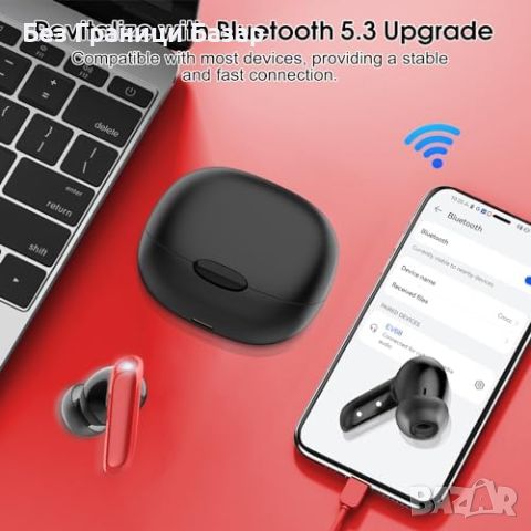 Нови Червени безжични слушалки с LED дисплей и сензорно управление, снимка 5 - Bluetooth слушалки - 46438340