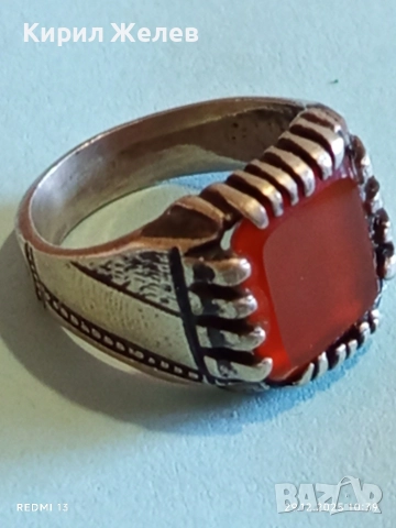 Старинен сребърен пръстен с Кехлибар орнаментиран ювелирна изработка 47115, снимка 9 - Пръстени - 52925679