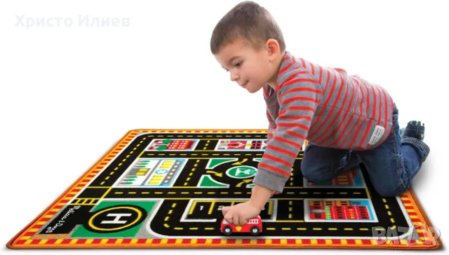 Детско килимче Melissa and Doug с дървени превозни средства, снимка 2 - Други - 49986499