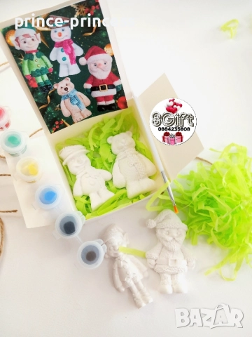 Творчески комплект с коледни фигурки за оцветяване Дядо Коледа, Елф, Мече и Снежен човек, снимка 2 - Декорация за дома - 52206484