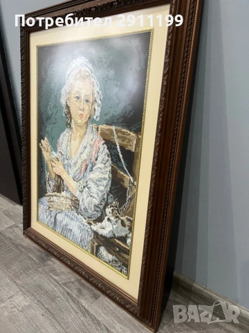 Гоблен на момиче с коте, снимка 3 - Гоблени - 50838410