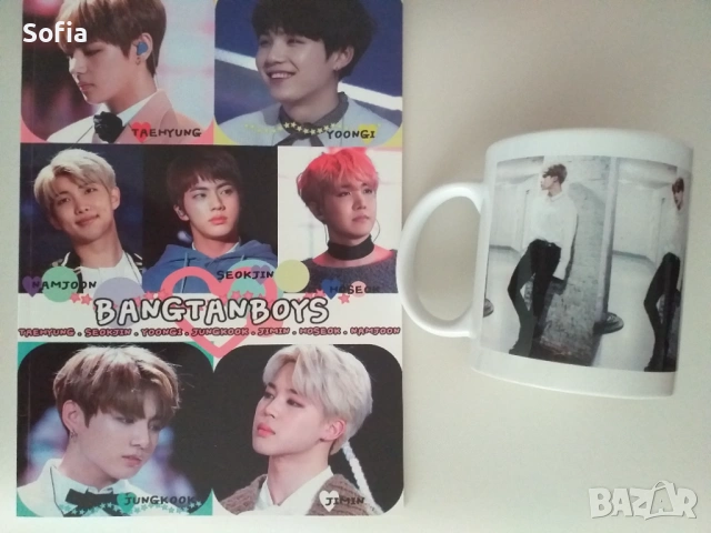 нови чаша и тетрадка на BTS