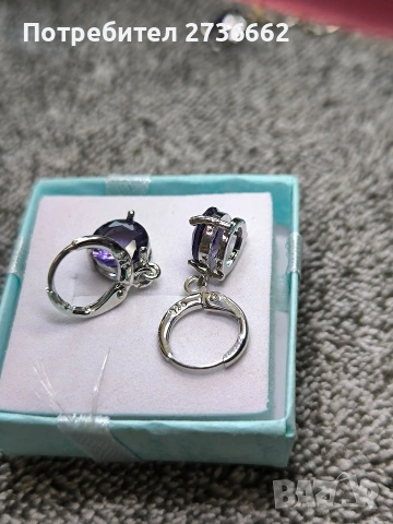 Сребърни обеци с лилав цирконий, снимка 5 - Обеци - 53712973