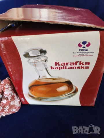 невеляшка / неваляшка Шише с тапа и чашки - рядък "Капитански" комплект , Полша, от кристалин, ръчна