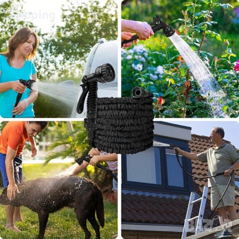 Гъвкав разтеглив градински маркуч 30м – Пълен комплект с пистолет (7 функции) и конектори, снимка 6 - Градински инструменти - 53387280