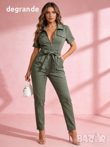  ♣️ Елегантен Дамски Гащеризон в ЗЕЛЕНО БЕЖОВО ЧЕРНО , снимка 2 - Гащеризони - 53880844