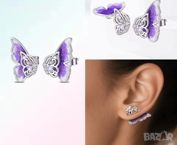 Сребърни обеци 2 в 1,back and front,пеперуди"Luminous"/нови, снимка 2 - Колиета, медальони, синджири - 51553345