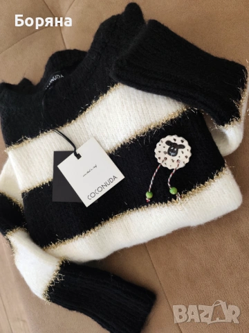 COCONUDA нов бутиков италиански пуловер с брошка, снимка 2 - Блузи с дълъг ръкав и пуловери - 53446319