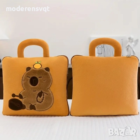 3в1 Плюшена играчка Capybara възглавница одеяло и чанта, снимка 3 - Плюшени играчки - 51581564