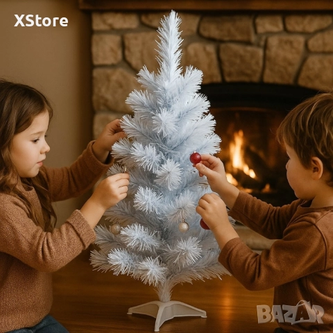 Елегантна елха в бял и син цвят 60 см – Стилна празнична декорация, снимка 5 - Декорация за дома - 52443584