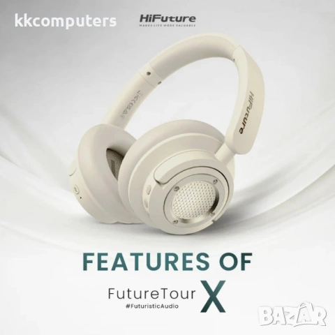 HiFuture FutureTour X - безжични слушалки с хибридно ANC, 35ч живот, AUX - шампанско злато, снимка 2 - Bluetooth слушалки - 54203922