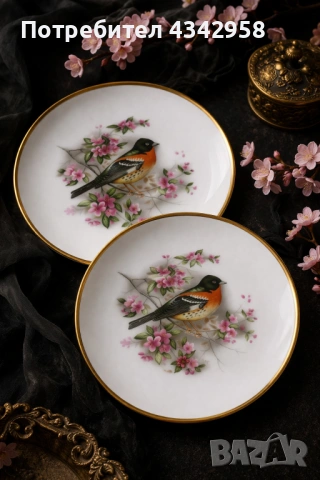  Винтидж порцеланови чинии за стена с японски мотив – птица и сакура.1970-1980г., снимка 3 - Антикварни и старинни предмети - 54032631