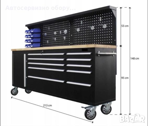 Професионален Шкаф за инструменти с дървен плот ROCKFORCE за сервизи, снимка 2 - Други инструменти - 46126164