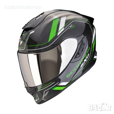 Мото Каска мотор SCORPION EXO-1400EVO II CARBON AIR MIRAGE Black-Green, снимка 1