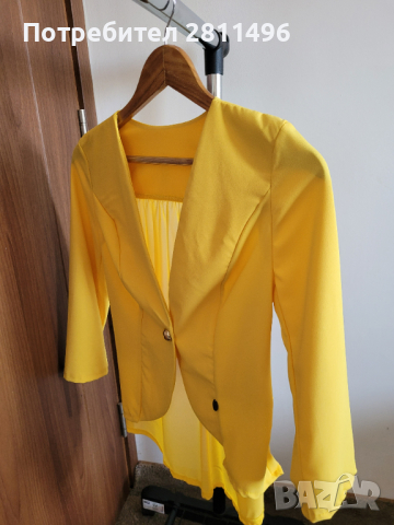 Дамско официално пролетно сако от шифон - жълт цвят, снимка 2 - Сака - 44953773