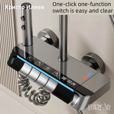 Луксозна душ система със светещ смесител дисплей и 4 функции бутони Сив