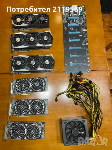 Видеокарта RX580 8gb + RX6800 16gb + Захранване 2500W + Дъно за 8 карти