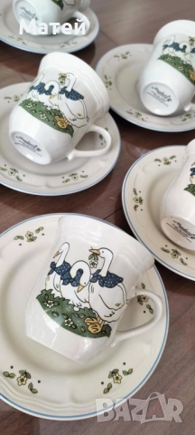 Порцеланова чаша и подложна чинийка* Декор " Патки" 