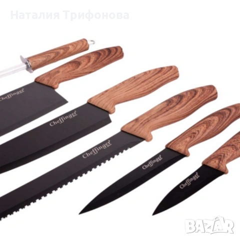 Комплект ножове Cheffinger – 8 части със стойка, точило и ножица за подредена и удобна кухня, снимка 5 - Прибори за хранене, готвене и сервиране - 53927733